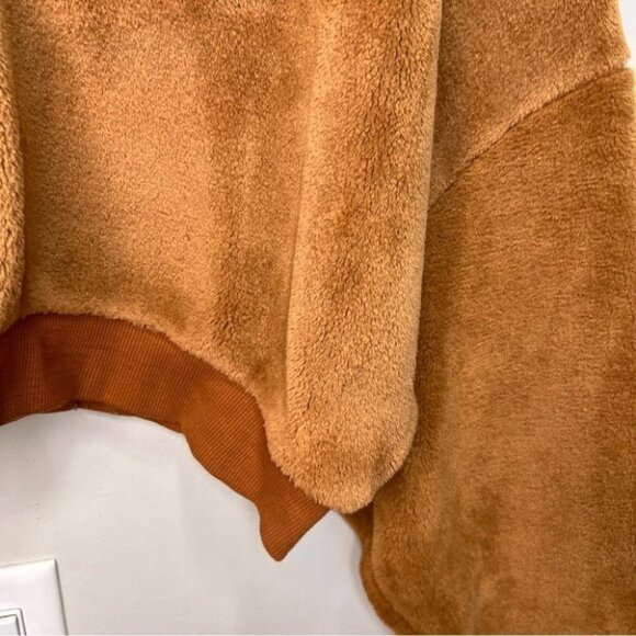 Urban Outfitters BDG Brown Cropped Teddy 1/4 Zip Hooded Sweater Size M - Picture 6 of 11